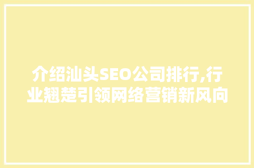介绍汕头SEO公司排行,行业翘楚引领网络营销新风向
