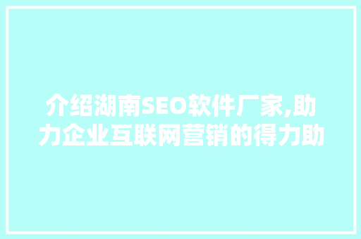 介绍湖南SEO软件厂家,助力企业互联网营销的得力助手