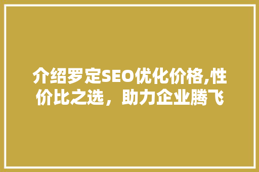 介绍罗定SEO优化价格,性价比之选，助力企业腾飞  第1张