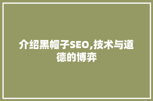 介绍黑帽子SEO,技术与道德的博弈