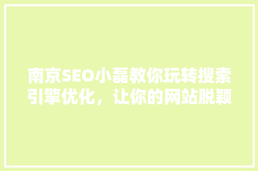南京SEO小磊教你玩转搜索引擎优化，让你的网站脱颖而出