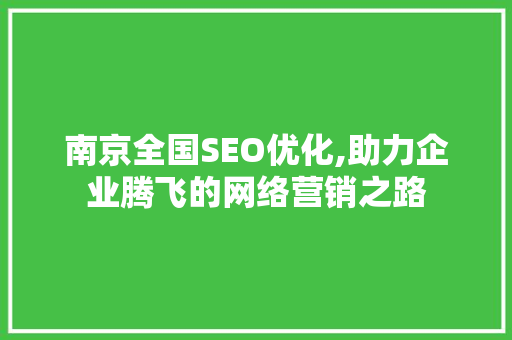 南京全国SEO优化,助力企业腾飞的网络营销之路