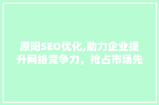 原阳SEO优化,助力企业提升网络竞争力，抢占市场先机