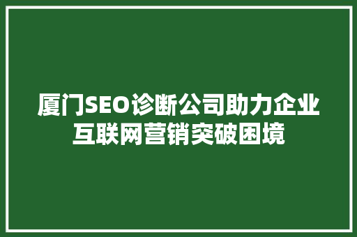 厦门SEO诊断公司助力企业互联网营销突破困境