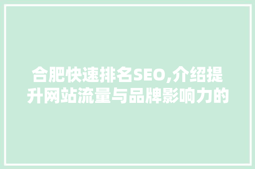合肥快速排名SEO,介绍提升网站流量与品牌影响力的方法