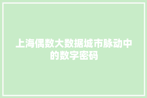 上海偶数大数据城市脉动中的数字密码
