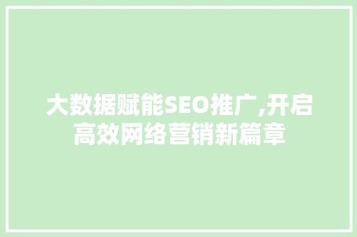 大数据赋能SEO推广,开启高效网络营销新篇章