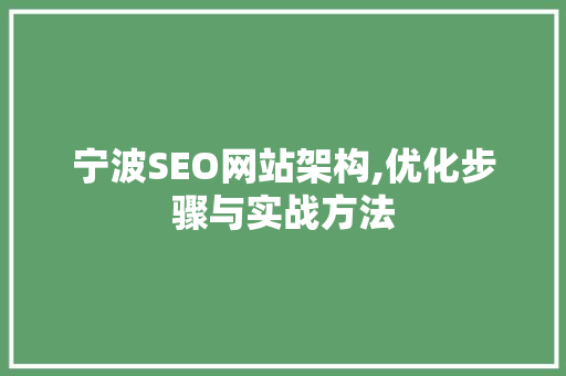 宁波SEO网站架构,优化步骤与实战方法