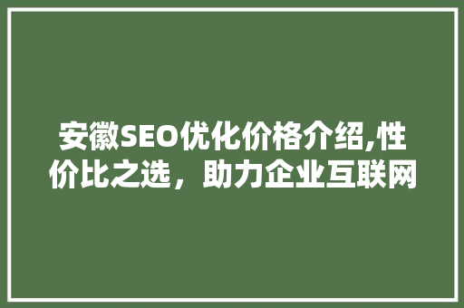 安徽SEO优化价格介绍,性价比之选，助力企业互联网发展