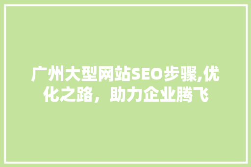广州大型网站SEO步骤,优化之路，助力企业腾飞