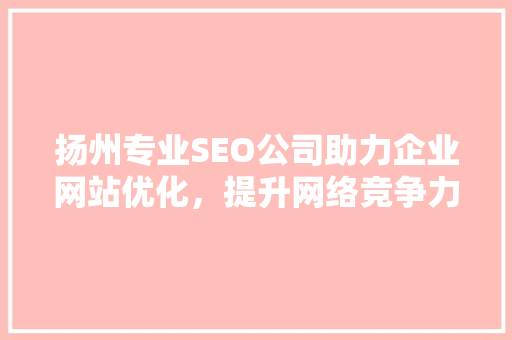 扬州专业SEO公司助力企业网站优化，提升网络竞争力