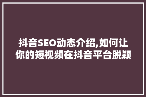 抖音SEO动态介绍,如何让你的短视频在抖音平台脱颖而出