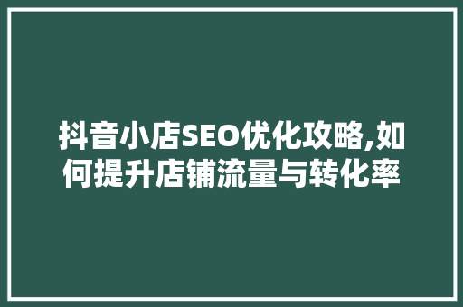 抖音小店SEO优化攻略,如何提升店铺流量与转化率