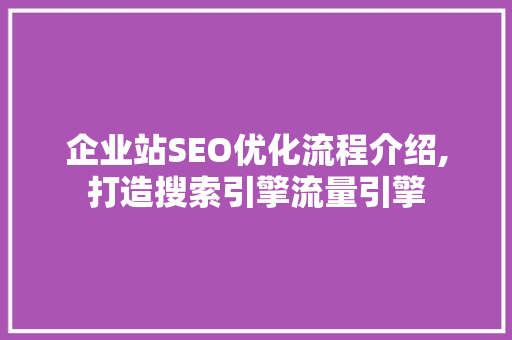 企业站SEO优化流程介绍,打造搜索引擎流量引擎