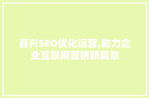 嘉兴SEO优化运营,助力企业互联网营销新篇章