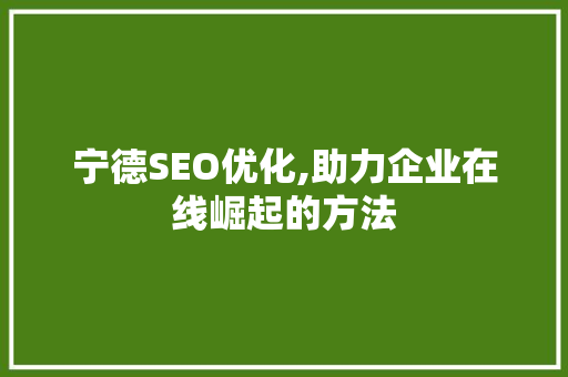 宁德SEO优化,助力企业在线崛起的方法