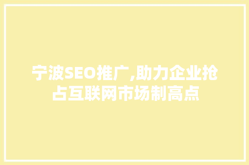 宁波SEO推广,助力企业抢占互联网市场制高点