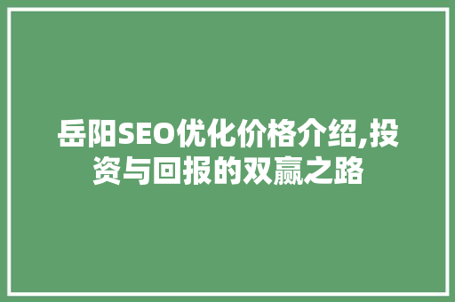 岳阳SEO优化价格介绍,投资与回报的双赢之路  第1张