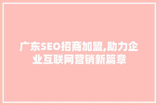 广东SEO招商加盟,助力企业互联网营销新篇章