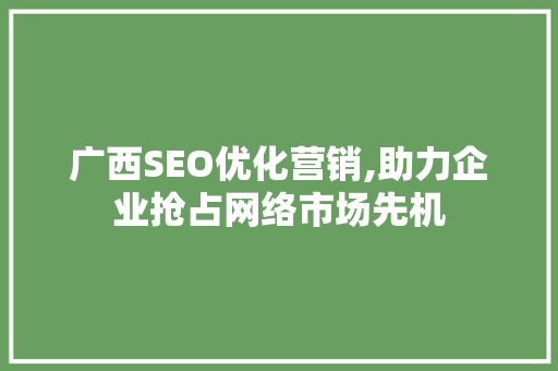 广西SEO优化营销,助力企业抢占网络市场先机