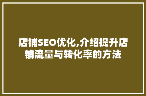 店铺SEO优化,介绍提升店铺流量与转化率的方法