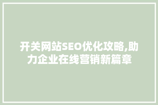 开关网站SEO优化攻略,助力企业在线营销新篇章