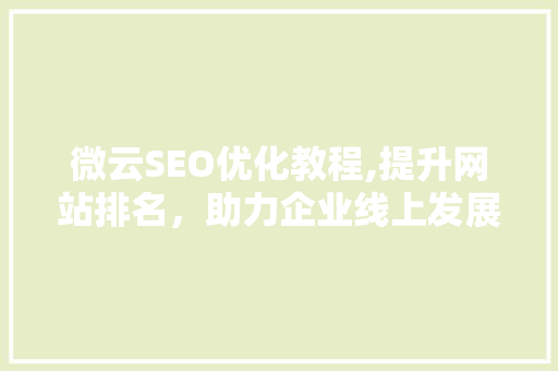 微云SEO优化教程,提升网站排名，助力企业线上发展