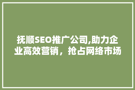 抚顺SEO推广公司,助力企业高效营销，抢占网络市场制高点