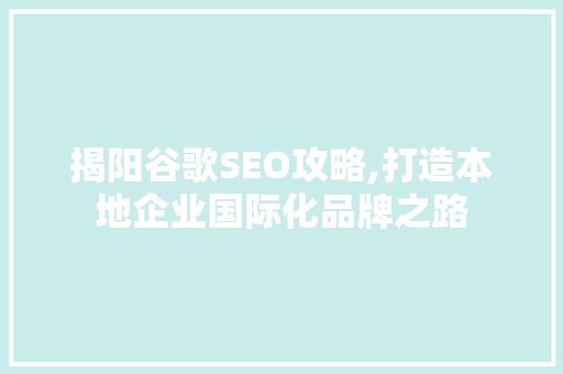揭阳谷歌SEO攻略,打造本地企业国际化品牌之路