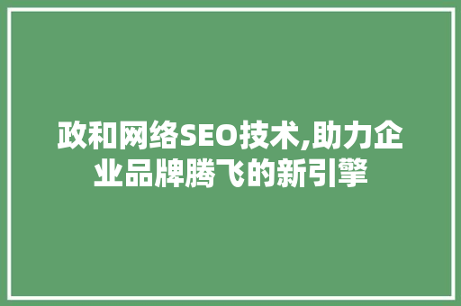 政和网络SEO技术,助力企业品牌腾飞的新引擎