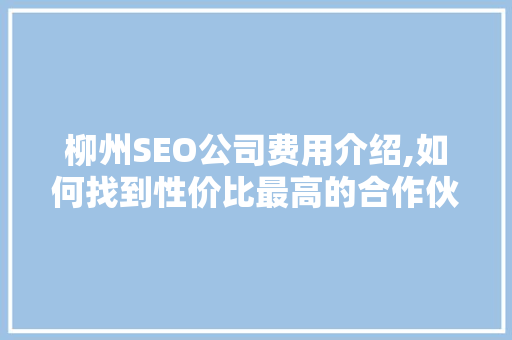 柳州SEO公司费用介绍,如何找到性价比最高的合作伙伴