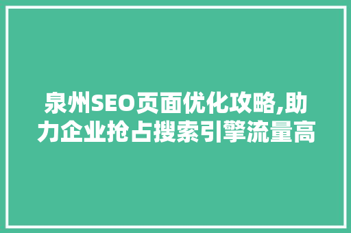 泉州SEO页面优化攻略,助力企业抢占搜索引擎流量高地  第1张
