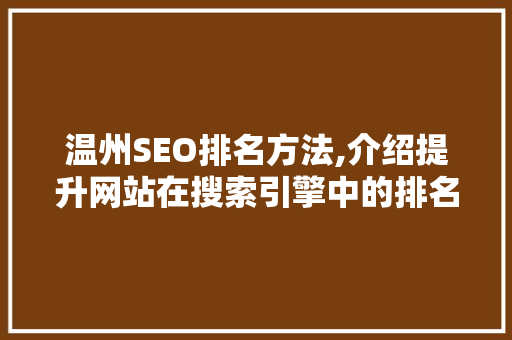 温州SEO排名方法,介绍提升网站在搜索引擎中的排名之路