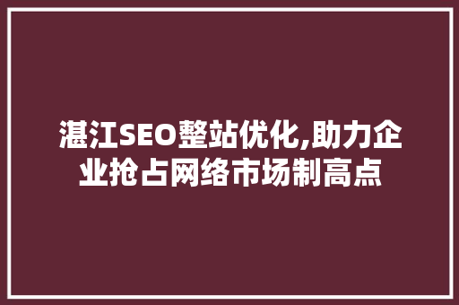 湛江SEO整站优化,助力企业抢占网络市场制高点