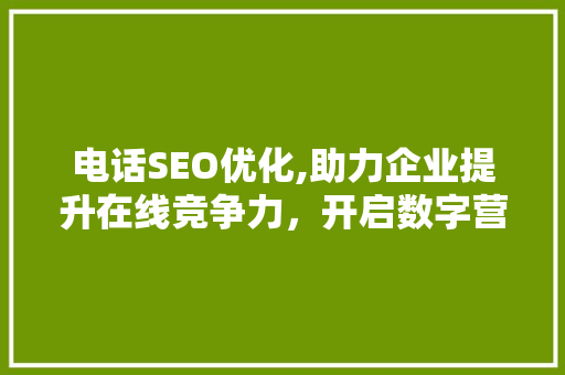 电话SEO优化,助力企业提升在线竞争力，开启数字营销新篇章
