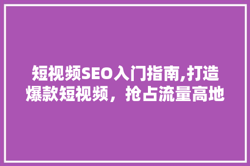 短视频SEO入门指南,打造爆款短视频，抢占流量高地