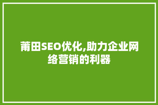 莆田SEO优化,助力企业网络营销的利器