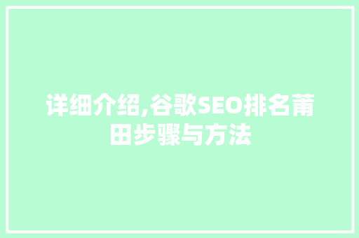 详细介绍,谷歌SEO排名莆田步骤与方法  第1张