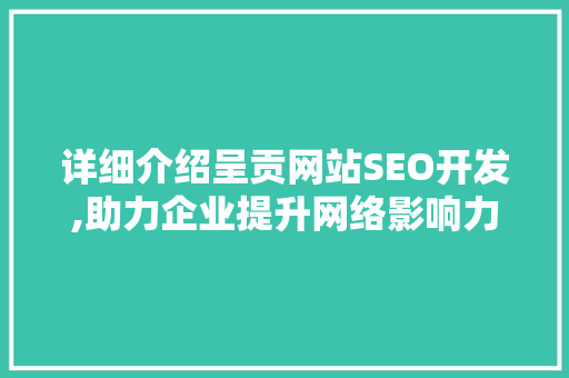 详细介绍呈贡网站SEO开发,助力企业提升网络影响力