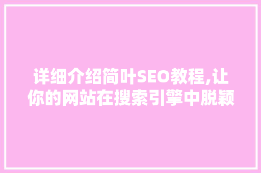 详细介绍简叶SEO教程,让你的网站在搜索引擎中脱颖而出