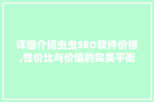 详细介绍虫虫SEO软件价格,性价比与价值的完美平衡