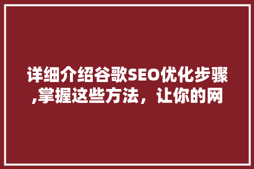 详细介绍谷歌SEO优化步骤,掌握这些方法，让你的网站脱颖而出