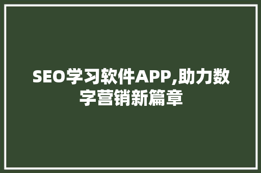 SEO学习软件APP,助力数字营销新篇章