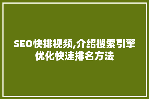 SEO快排视频,介绍搜索引擎优化快速排名方法