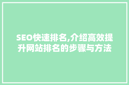 SEO快速排名,介绍高效提升网站排名的步骤与方法