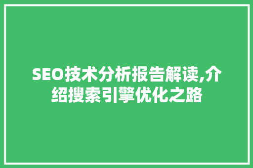SEO技术分析报告解读,介绍搜索引擎优化之路  第1张