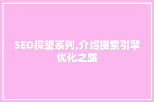 SEO探望系列,介绍搜索引擎优化之路