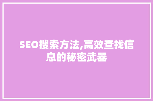 SEO搜索方法,高效查找信息的秘密武器