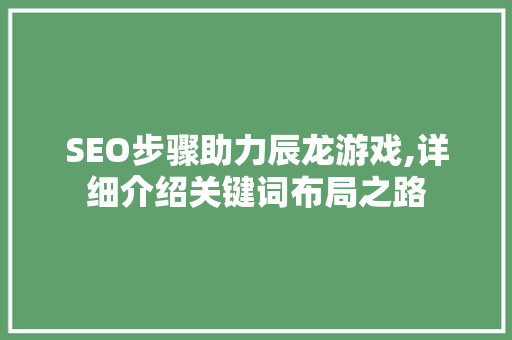 SEO步骤助力辰龙游戏,详细介绍关键词布局之路