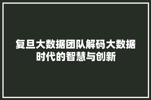 复旦大数据团队解码大数据时代的智慧与创新